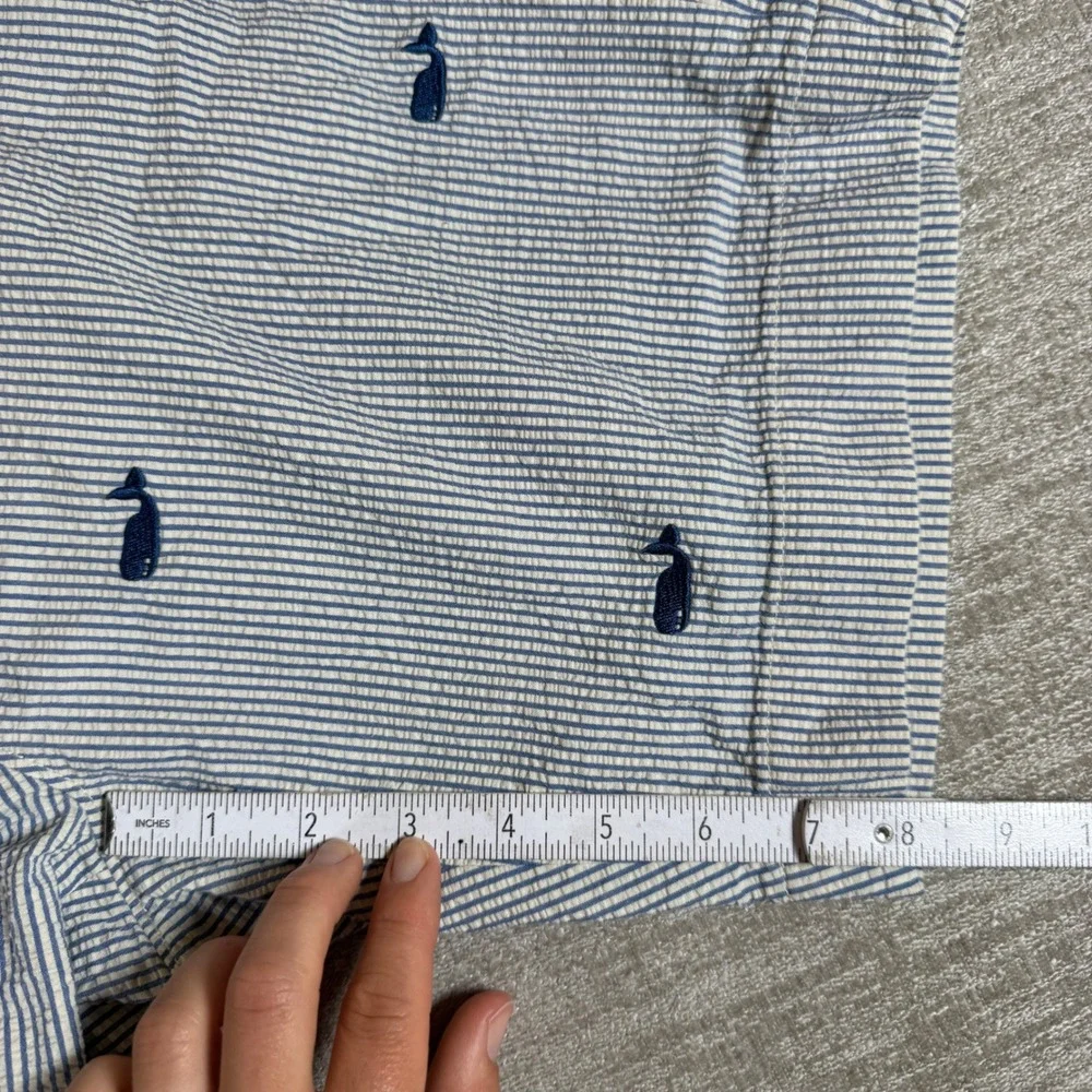 J. Crew Gramercy Shorts Mens 33/8 Blue White Whale Embroidered Seersucker